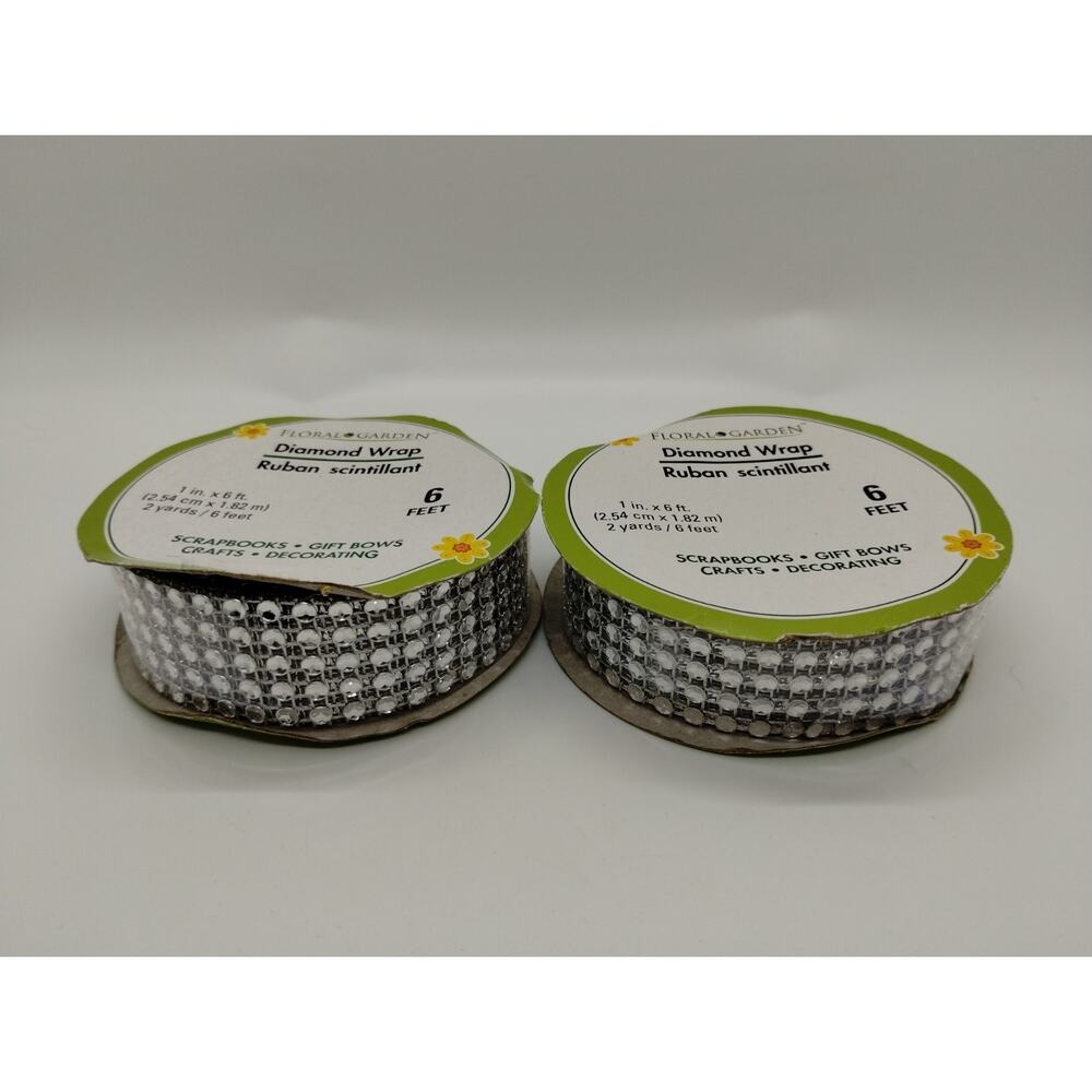 Diamond Wrap Ribbon Lot Of 2 Silver 6 Ft. Crafts Decorating Floral Garden